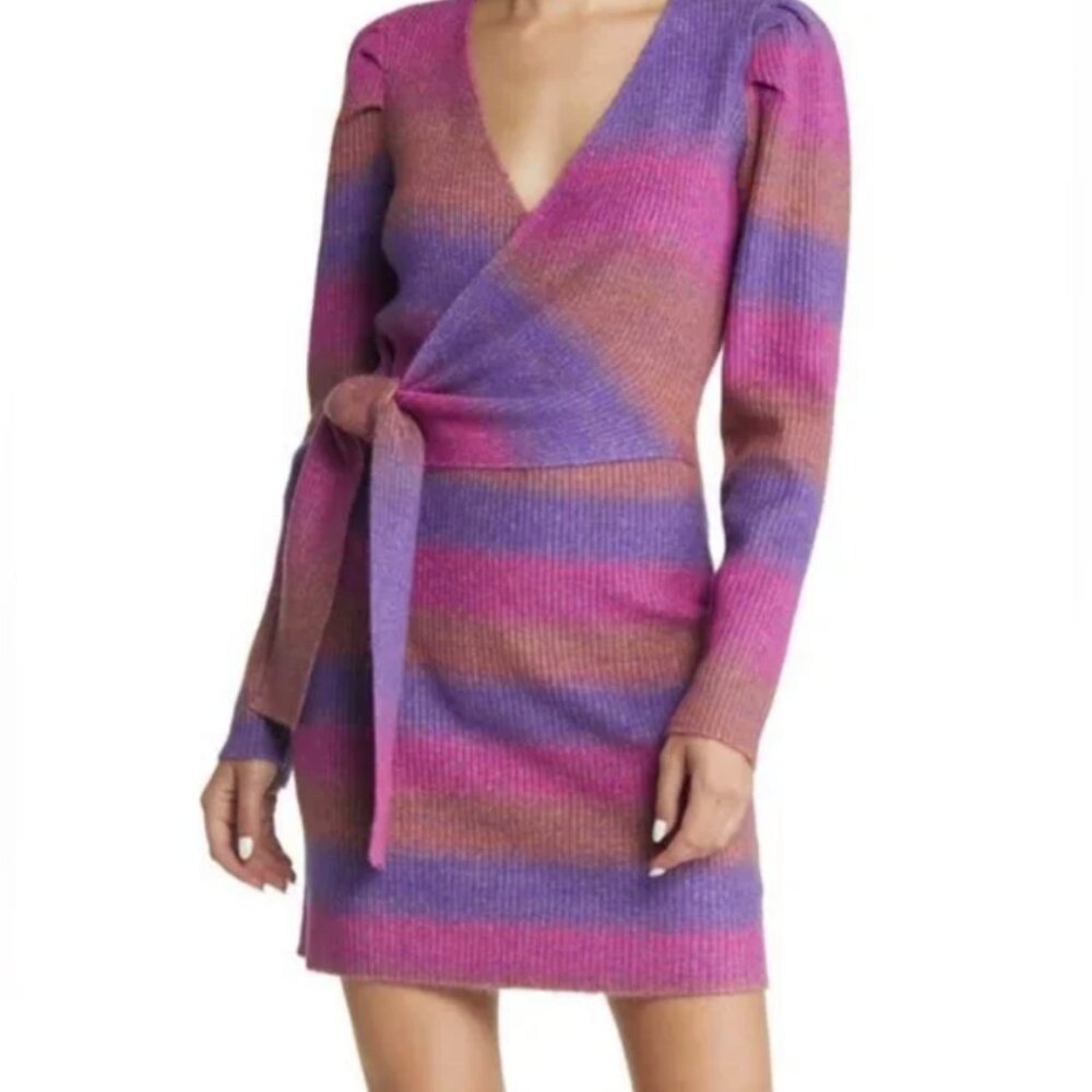 Adelyn Rae Maia Ombré Long Sleeve Knit Wrap Sweater Dress in Orchid.